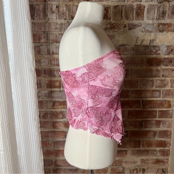 Y2K Romwe Pink Paisley Strapless Cropped Top -Size M -TP26 - Picture 2 of 8